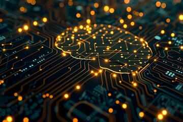 Poster - digital cloud circuit resembling a human brain symbolizing big data ai and iot technology advancemen