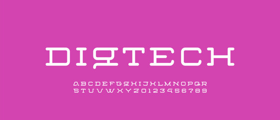 Modern slab serif font, rounded alphabet, letters A, B, C, D, E, F, G, H, I, J, K, L, M, N, O, P, Q, R, S, T, U, V, W, X, Y, Z and numerals 0, 1, 2, 3, 4, 5, 6, 7, 8, 9, vector illustration 10EPS