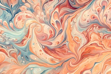 Wall Mural - Abstract swirling pattern of peach, blue, and red paint. This artwork is perfect for adding a touch of vibrancy and energy to any project.