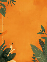 Canvas Print - Earthy tones with green plants on a textured orange backdrop.