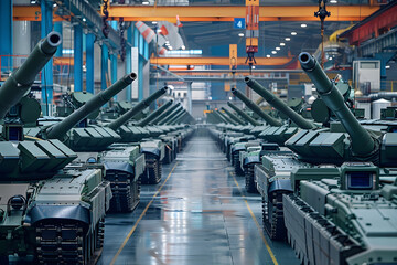 Wall Mural - Military tanks in production line at an armament factory.