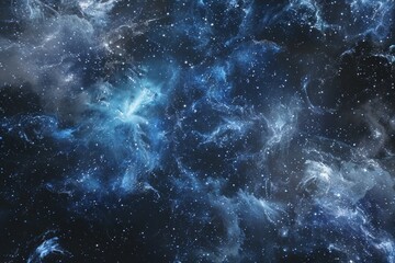 Wall Mural - celestial illustration with cosmic color like deep space black, cosmic blue, and starry silver, featuring swirling galaxy and shimmering nebula. endless cosmos night sky star background concept. 