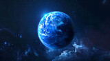 Fototapeta Młodzieżowe - A blue glowing earth in space