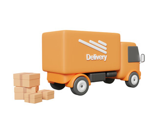 Poster - Delivery car truck with stack parcel isolated on transparent background. transportation service. 3d rendering illustration