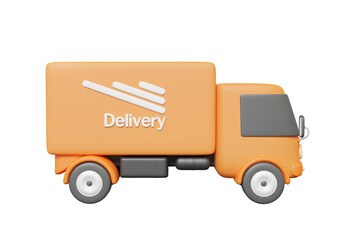 Poster - Fast free delivery cartoon car truck orange minimal style isolated on transparent background. order shipping, logistic transportation service, 3d render illustration