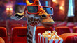 Kinoabend mal anders: Eine Giraffe mit 3D-Brille genießt Ihr Popcorn bei einem Film.