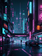 Wall Mural - Elegant beautiful super car on neon street