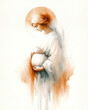 Motherhood. Pregnant holy woman. Mother Mary. Digital watercolor painting.

