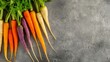 With Copy Space for Text on the Left Side, a Close-Up Image of an Assortment of Different Colored Carrots, Including Against a Textured Gray Background.