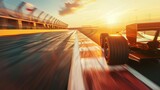 Fototapeta  - Race driver pass the finishing point and motion blur background during sunset. 3D rendering