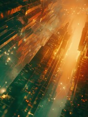 Poster - Digital glitch effect meets sunset hues in this dynamic wallpaper, intermingling with ice crystals and fireworks display