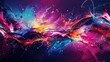 Vibrant abstract art wallpaper featuring neon lights entwined with watercolor splashes and sharp geometric patterns for a dynamic background