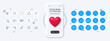 Phone mockup with 3d heart icon. Video conference, Interview and 24 hours line icons. Pack of Fake internet, Chemical formula, Brand contract icon. Vector