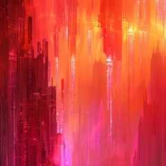 Poster - Wallpaper with a digital glitch effect merging seamlessly into sunset hues, decorated with ice crystals and the spectacle of a fireworks display
