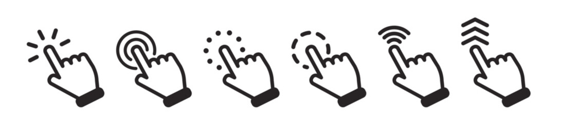 Poster - Vector hand cursors icons click set. Pointer cursor сomputer mouse icon. Clicking cursor, pointing hand clicks icons