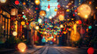 Festive Street Decorations with Bokeh Lights