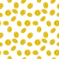 Poster - Rain of coins. Vector pattern of large yellow cents.
