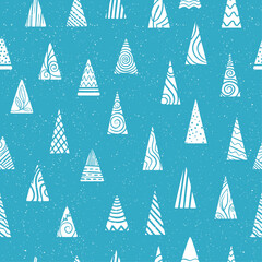 Poster - Christmas trees on a blue background. Seamless repeating pattern.