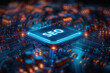 Motherboard with text SEO at the central processing unit- Radial blur effect