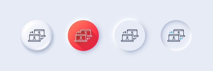 Poster - outsource work line icon. neumorphic, red gradient, 3d pin buttons. job at home sign. remote office 