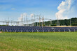 Solar power plant in a green field. Renewable Energy