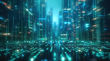 Aufkleber - Abstract digital stock market background with bars and charts in hues of teal cyan green and blue, cinematic lighting. Generative AI.