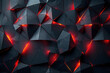 Black wall of polygonal geometric shapes of triangles, bright red color makes its way through glow cracks, futuristic textured background