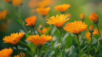 Poster - Bright yellow flowers in a scenic field, perfect for nature backgrounds