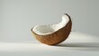 Fresh half eaten coconut on clean white background. Suitable for tropical themed designs