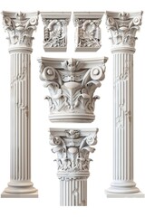 Poster - Four white columns with intricate carvings, ideal for architectural designs