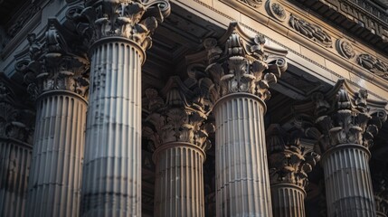 Poster - Detailed view of a building with numerous columns. Ideal for architectural projects