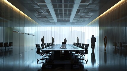 Wall Mural - Group of people discussing business at conference table. Ideal for business presentations
