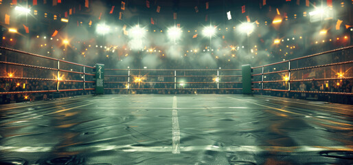 Aufkleber - Empty boxing ring with the crowd. Generative AI.
