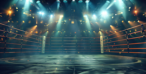 Aufkleber - Empty boxing ring with the crowd. Generative AI.