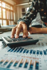 Poster - A person using a calculator on a desk. Suitable for business and finance concepts