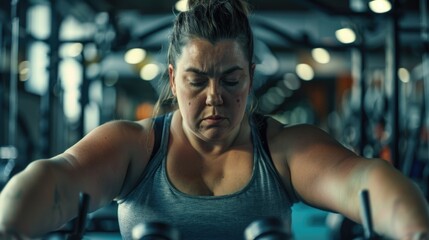 Aufkleber - A woman exercising on a machine in a fitness center. Suitable for promoting healthy lifestyle and fitness programs