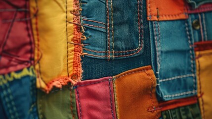 Poster - Close up of a vibrant patchwork quilt, perfect for home decor projects