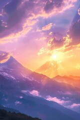 Aufkleber - Beautiful sunset over majestic mountain range. Perfect for travel and nature concepts