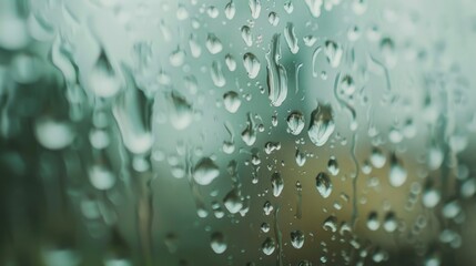 Poster - Close up of water droplets on a window. Suitable for weather or nature concepts