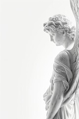 Poster - A serene statue of an angel holding a cross. Ideal for religious themes and memorials