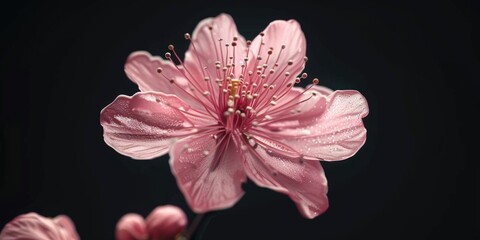 Poster - Close up of a pink flower on a black background. Suitable for various design projects