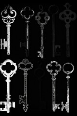 Poster - A bunch of keys placed on a table. Suitable for various concepts and designs