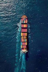 Poster - Aerial view of a container ship sailing in the ocean. Suitable for transportation and shipping concepts