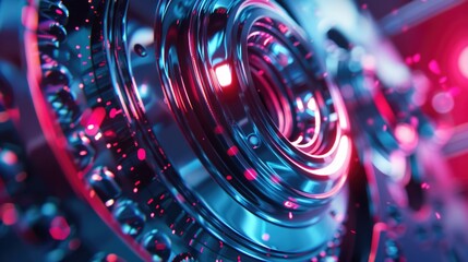 Poster - Close-up of a camera lens with red lights. Perfect for technology and photography concepts