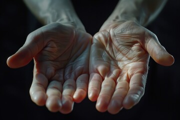 Poster - Close up of hands holding an object. Perfect for illustrating concepts of support and care