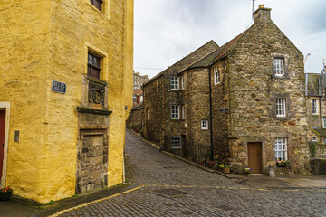 Old buildings on cobblestone street