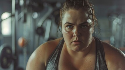 Aufkleber - A woman wearing a gray tank top in a gym. Suitable for fitness or workout concepts