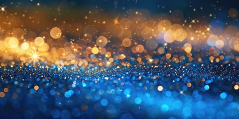 Poster - A vibrant blue and gold background with numerous lights. Suitable for various design projects
