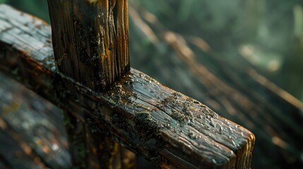 Aufkleber - Detailed view of wooden fence covered in moss, suitable for nature backgrounds