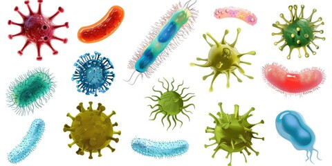Poster - Various types of germs on a clean white background. Suitable for medical and scientific concepts